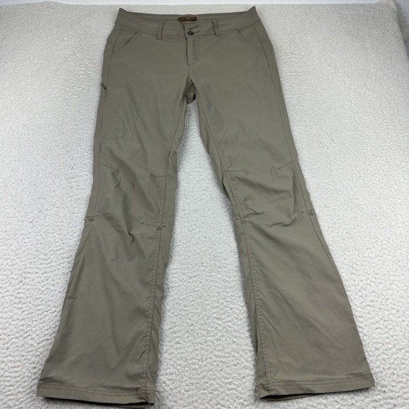prAna Convertible Hiking Pants Women's 10 Khaki Roll Up Drawstring Articulated - Picture 1 of 13
